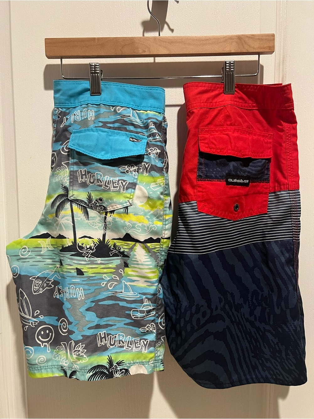 Quicksilver Board shorts Hurley Boys Teal Red Tropical Beach Surf Swim Trunks 14